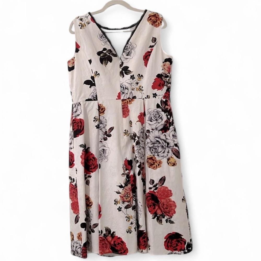 Adrianna Papell Floral Jacquard Fit & Flare Midi Dress Ivory Red 14W - Picture 5 of 13